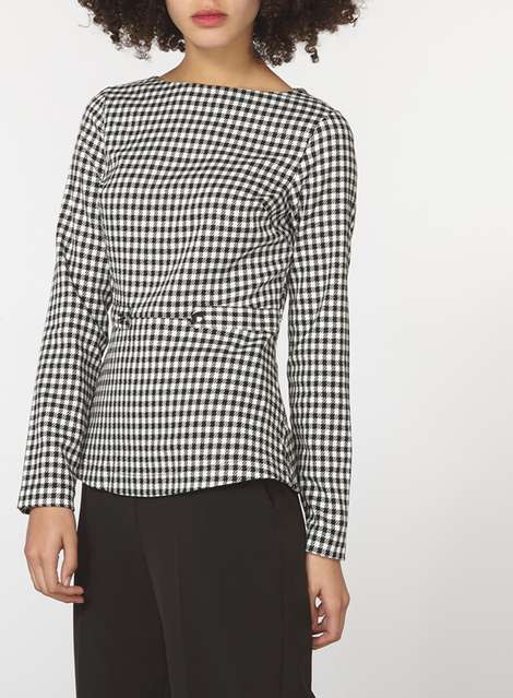 Black and White Gingham Checked Peplum Top
